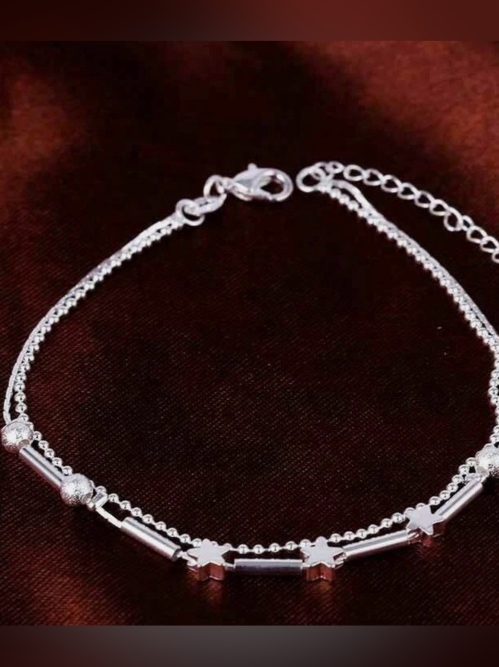 NEW Women's 925 Sterling Silver Star Double Strand Anklet Bracelet, Adjustable